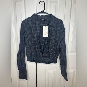 Navy Blue & Orange Zara Plaid Shirt
